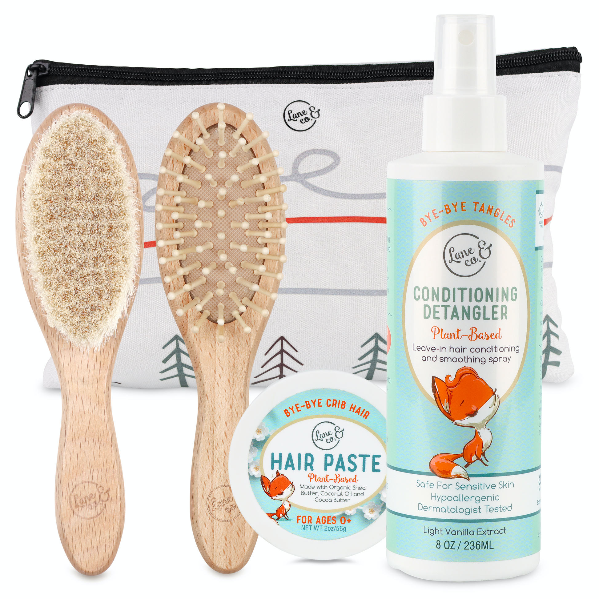 Soft & Hard Bristle Brush Set +  Kids Hair Paste And Conditioning Detangler