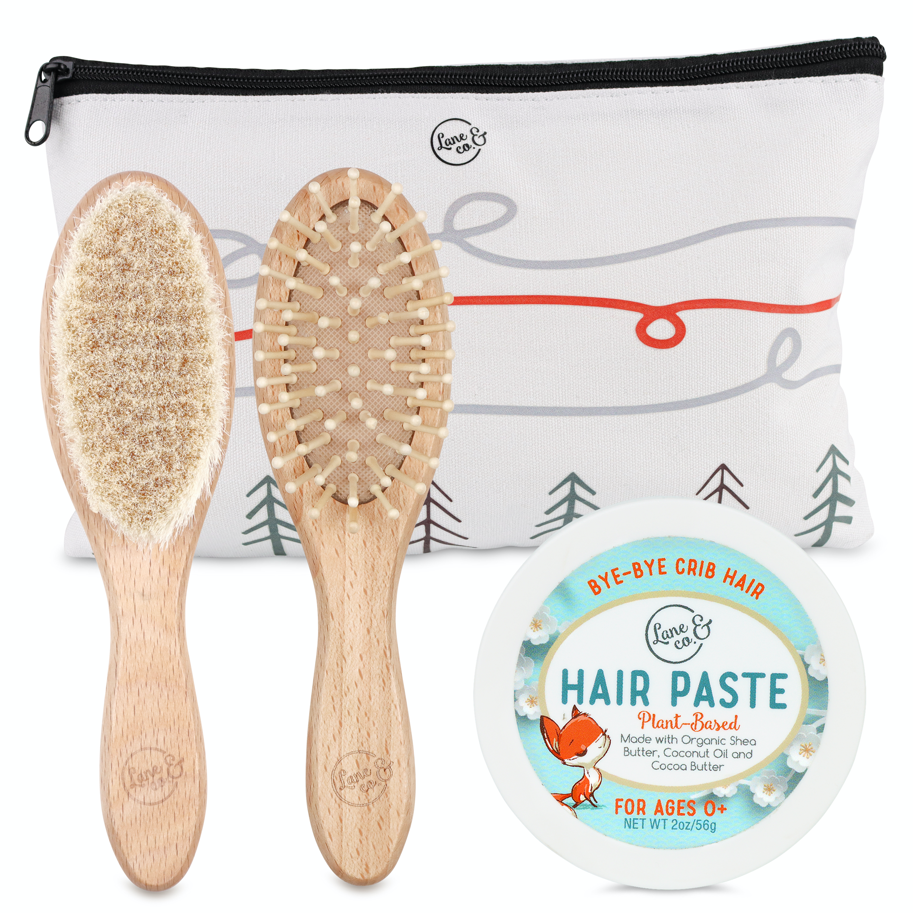 Baby / Toddler Hairstyling Set With Soft Bristle Hairbrush, Hard Bristle Hair Brush & Hair Paste