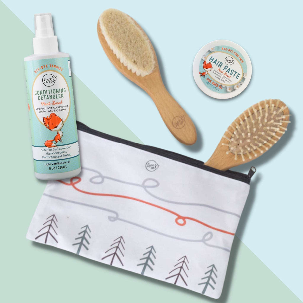 Soft & Hard Bristle Brush Set +  Kids Hair Paste And Conditioning Detangler - Lane & Co